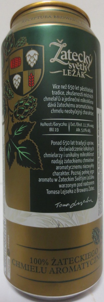 Žatecký světlý LEŽÁK 100% ŽATECKÉHO AROMATICKÉHO CHMELE (50cl) (T/O) č.1