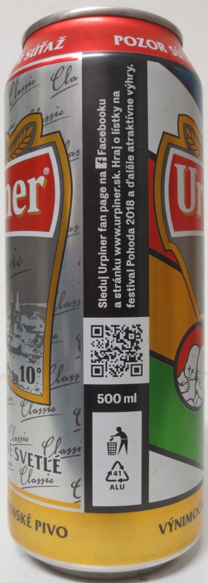 Urpiner Classic 10° PIVO VÝČAPNÉ SVETLÉ festival POHODA 2018 (50cl) (B/O)