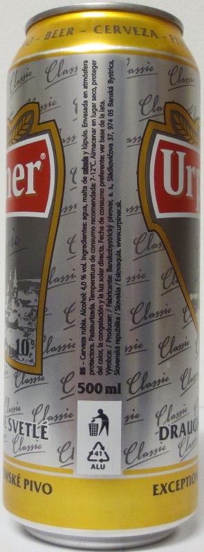 Urpiner Classic DRAUGHT PALE ALE BEER EXCEPTIONAL SLOVAK BEER (50cl) (B/O) č.1