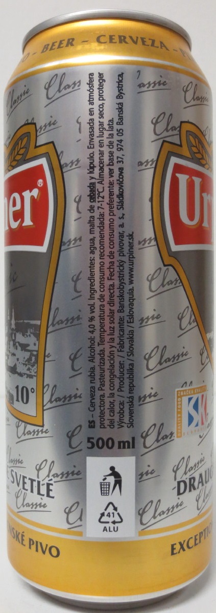 Urpiner Classic DRAUGHT PALE ALE BEER EXCEPTIONAL SLOVAK BEER (50cl) (B/O) č.2