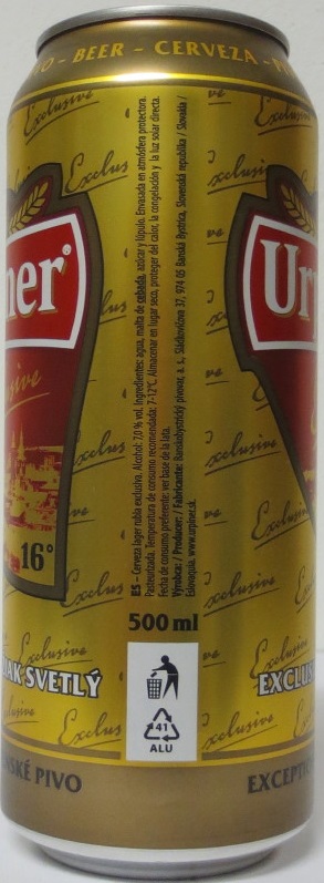 Urpiner Exclusive EXCLUSIVE PALE LAGER EXCEPTIONAL SLOVAK BEER (50cl) (B/O) č.1