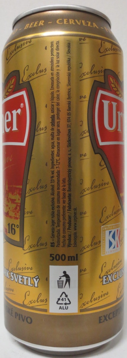 Urpiner Exclusive EXCLUSIVE PALE LAGER EXCEPTIONAL SLOVAK BEER (50cl) (B/O) č.2