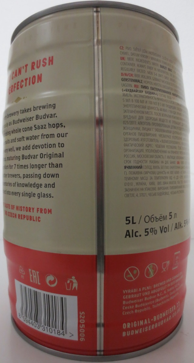 Budvar ORIGINAL CZECH LAGER 5% (5L) č.1 (krémový)