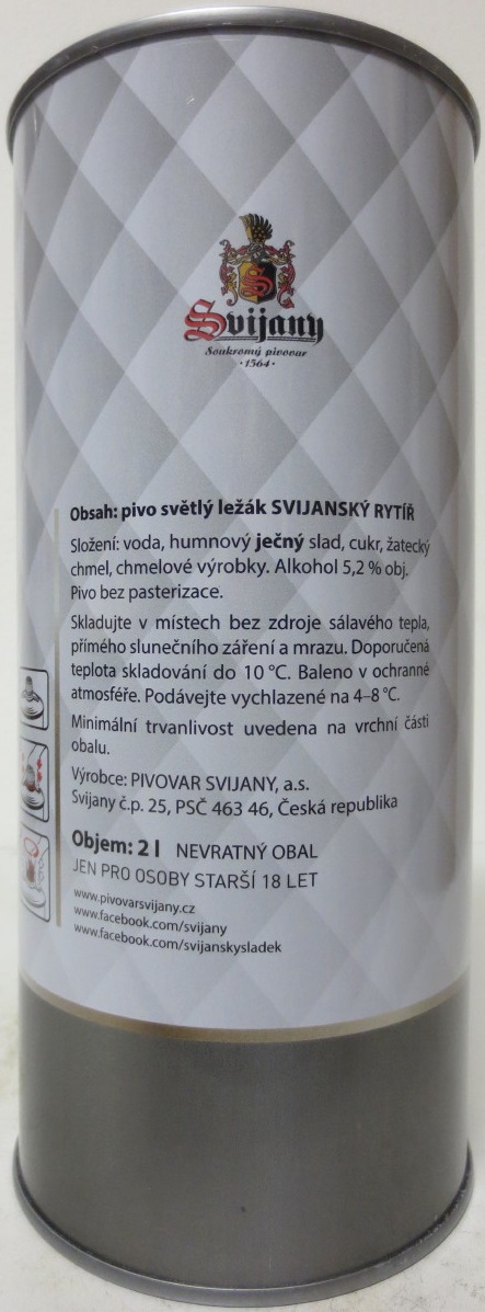 Svijany SVIJANSKÝ RYTÍŘ HECKL ZALOŽENO 1993 SVĚTLÝ LEŽÁK SVIJANSKÝ RYTÍŘ (200cl) č.1 
