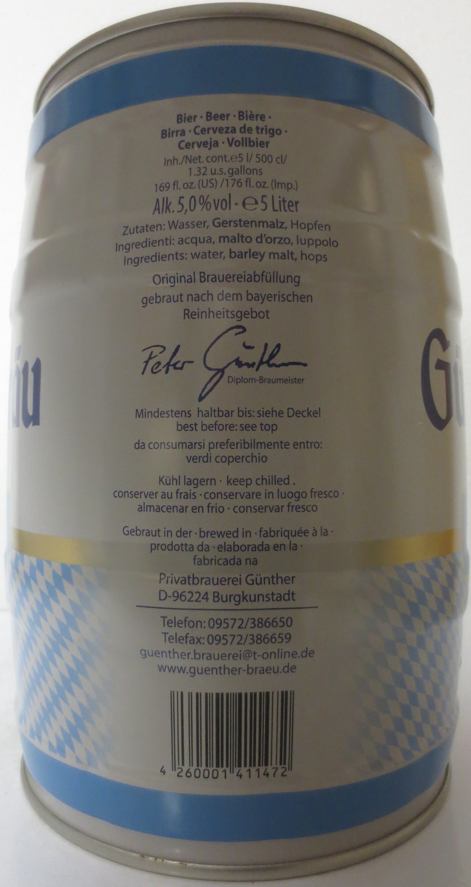 Günter-Bräu BURGKUNSTADT-BAY. HELLES VOLLBIER (5L) Nr.1