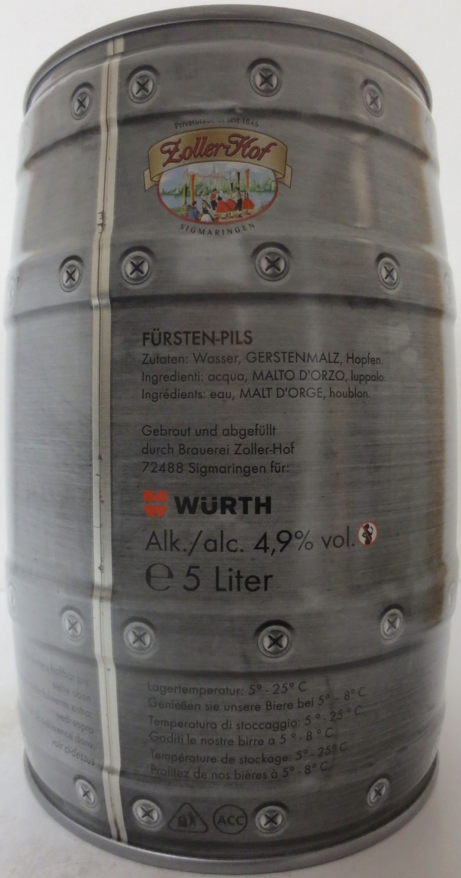 WÜRTH PREMIUM BEER Zoller-Hof FÜRSTEN-PILS (5L) Nr.1