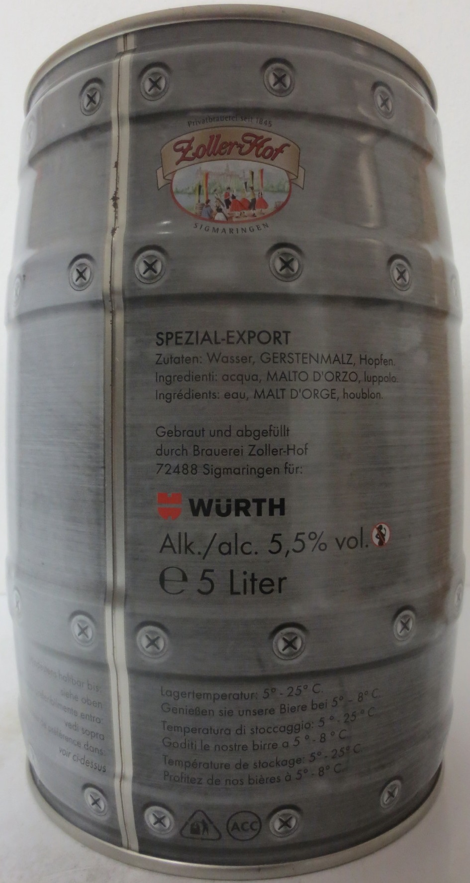 WÜRTH PREMIUM BEER Zoller-Hof SPEZIAL-EXPORT (5L) Nr.1