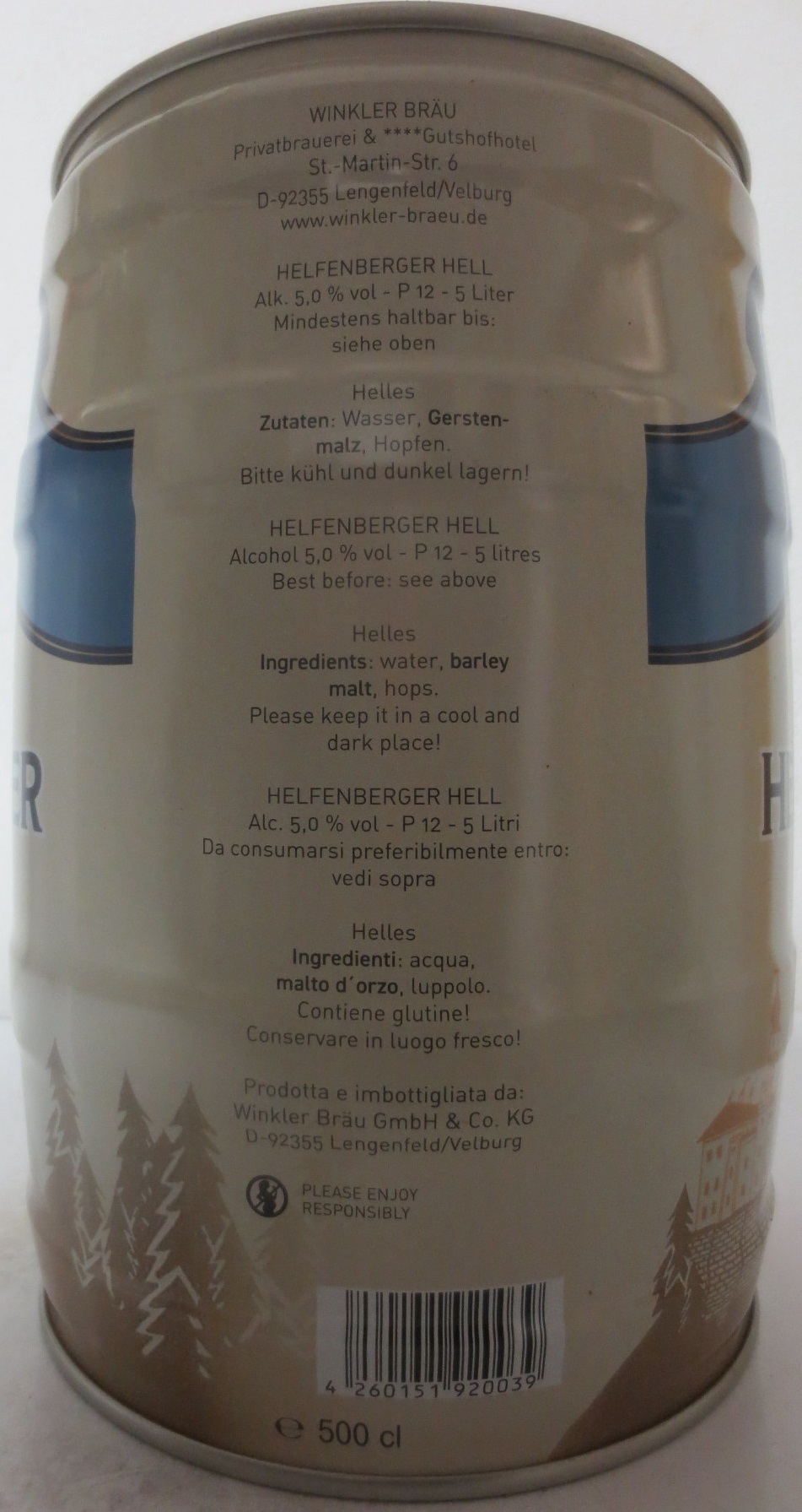 Winkler Bräu Lengenfeld seit 1828 HELFENBERGER hell (5L) Nr.1