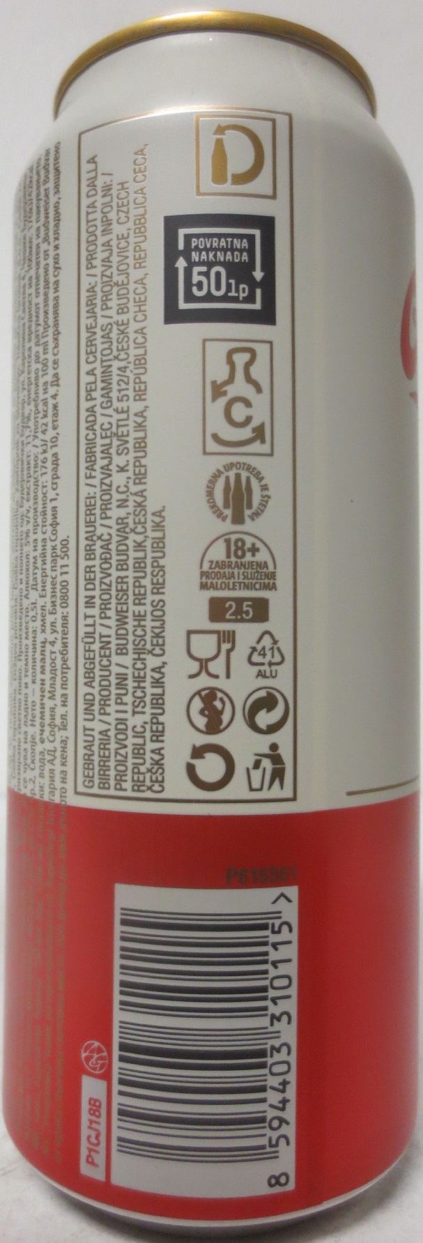 Budweiser Budvar ORIGINAL CZECH LAGER OWNED BY THE CZECH REPUBLIC (HR) (50cl) (B/O) č.1