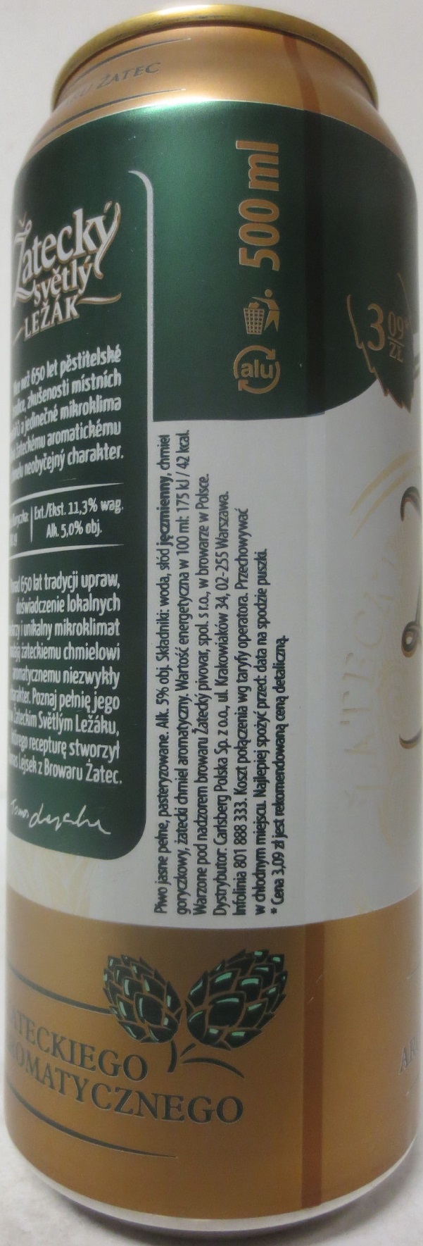 Žatecký světlý LEŽÁK 100% ŽATECKÉHO AROMATICKÉHO CHMELE 3,09 ZL(50cl) (B/O) č.3