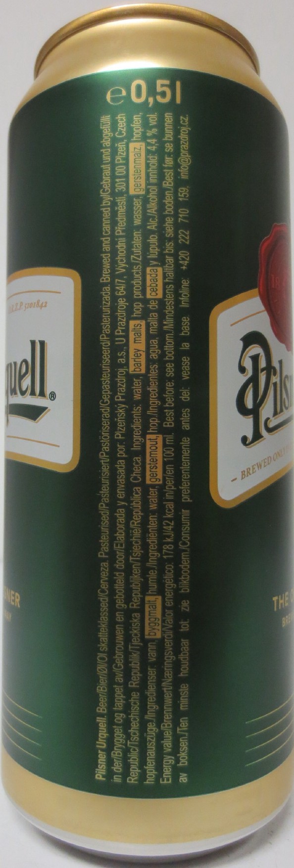 Pilsner Urquell P.U. THE ORIGINAL PILSNER BREWED THE ORIGINAL WAY (NO) (50cl) (B/O) č.1