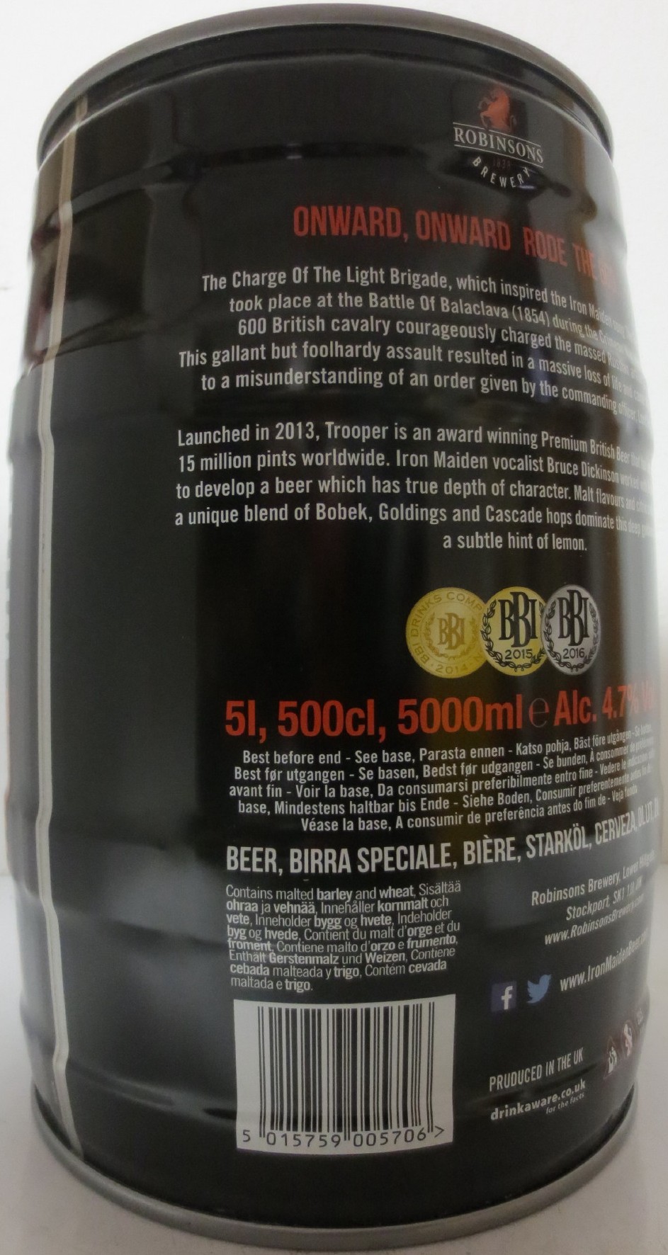 IRON MAIDEN ROBINSONS TROOPER PREMIUM BRITISH BEER (5L) Nr.1 