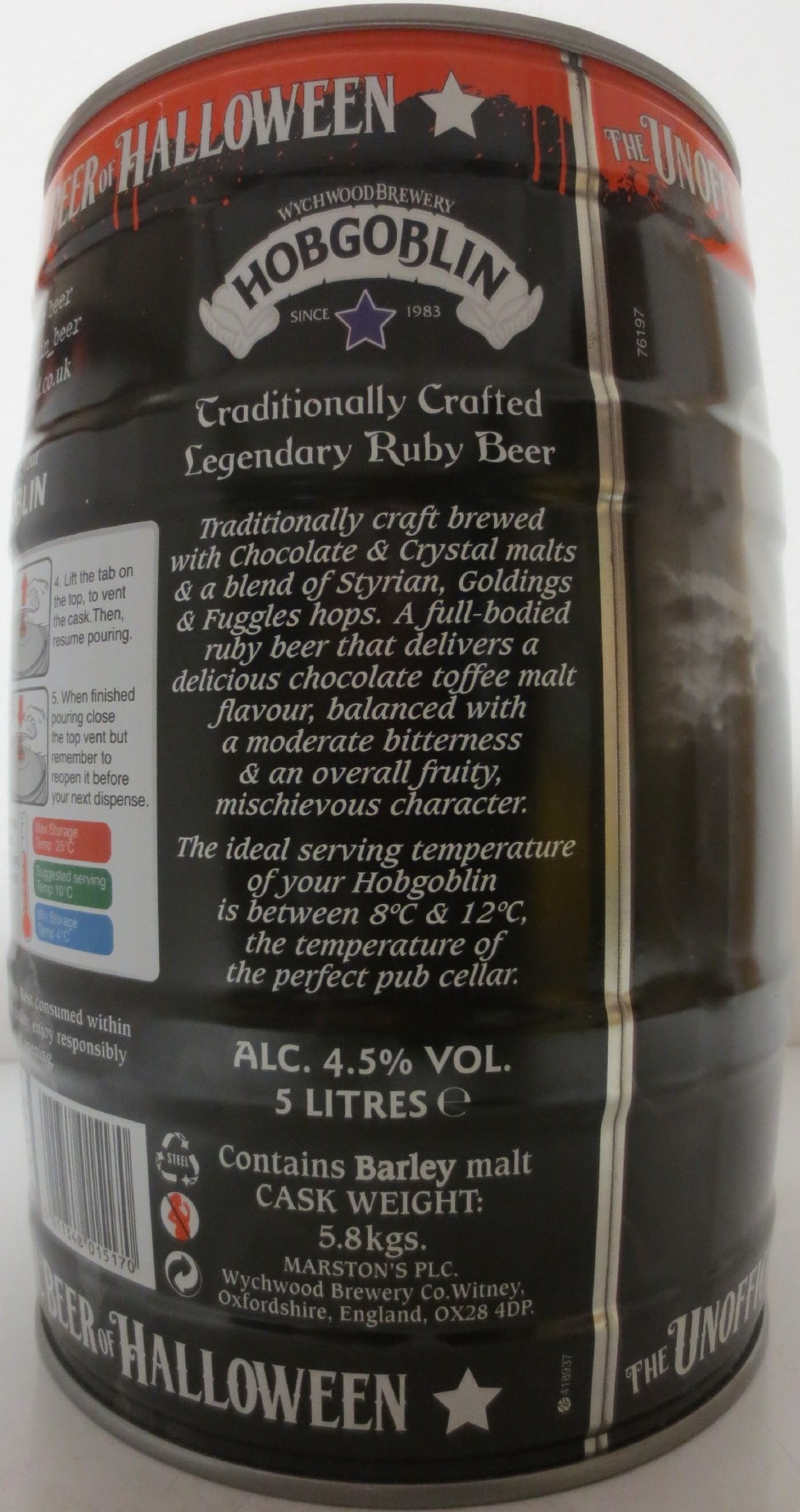 WYCHWOOD BREWERY HOBGOBLIN HALLOWEEN UNOFFICIAL BEER (5L) Nr.1 