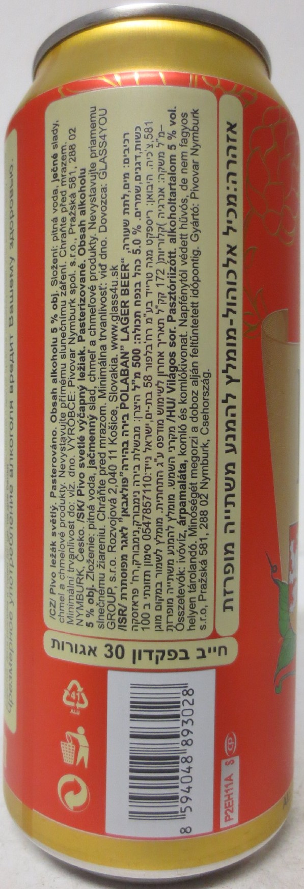 Polaban světlý ležák PIVOVAR NYMBURK (CZ) (50cl) (B/O) č.2