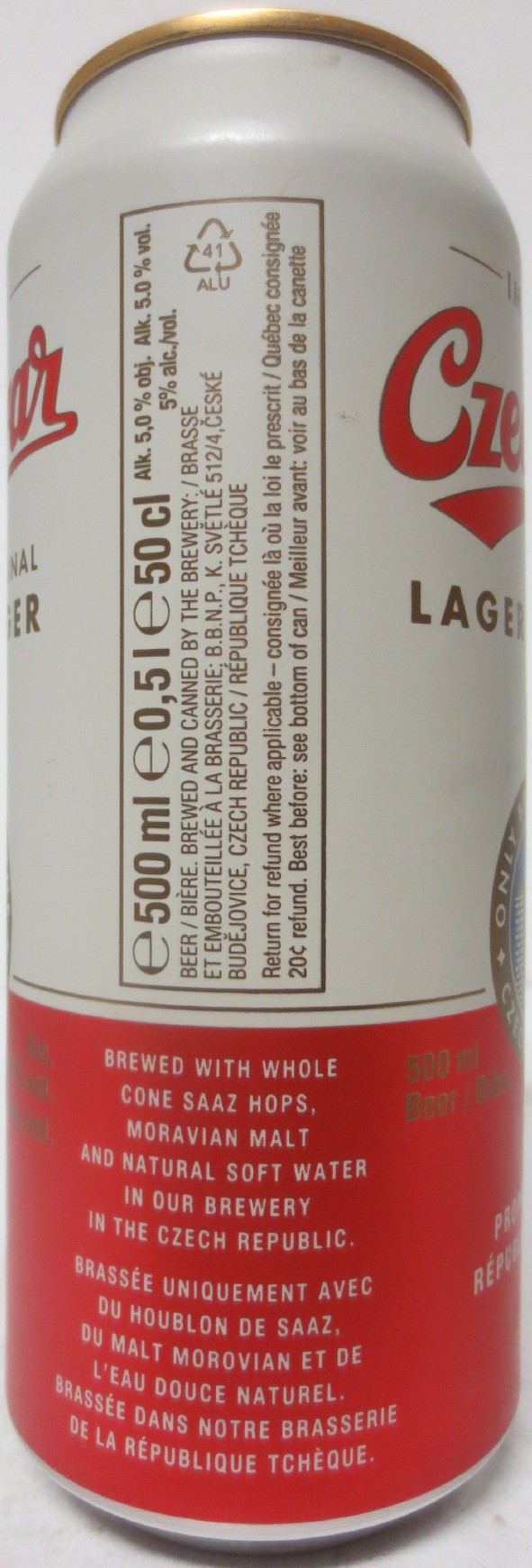 Czechvar LAGER TCHEQUE ORIGINAL IMPORTÉE (CDN) (50cl) (T/O) č.1 