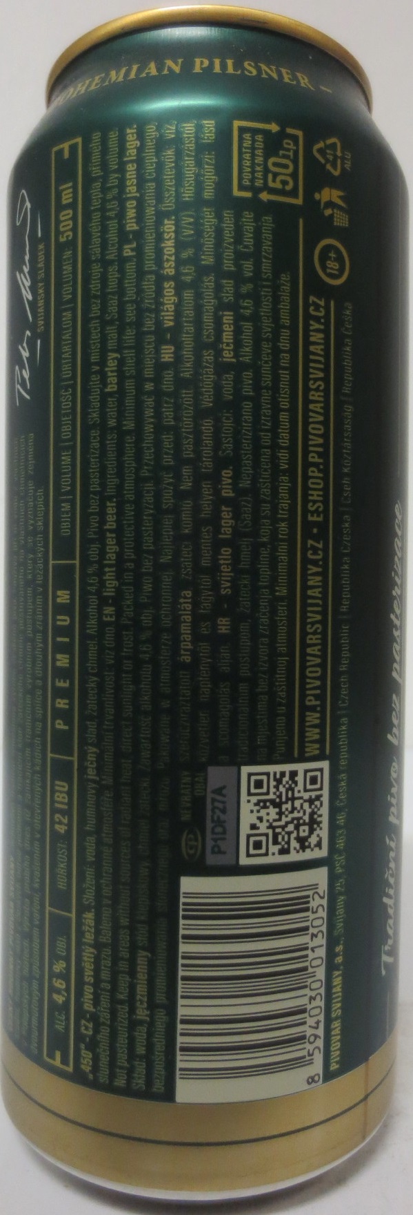 Sviiany český rodinný pivovar .1564. 450 PREMIUM (CZ) (50cl) (B/O) č.1