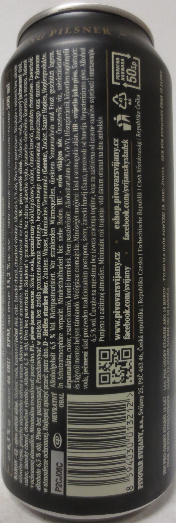 Svijany SVIJANSKÝ BARON Tradiční pivo bez pasterizace 15 III(CZ) (50cl) (B/O) č.1