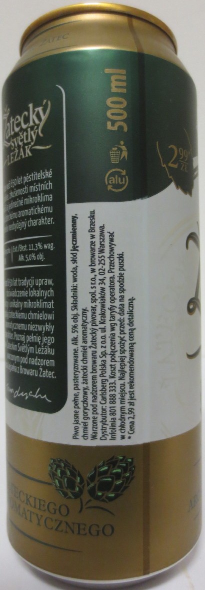 Žatecký světlý LEŽÁK 100% ŽATECKÉHO AROMATICKÉHO CHMELE (50cl) (T/O) č.1