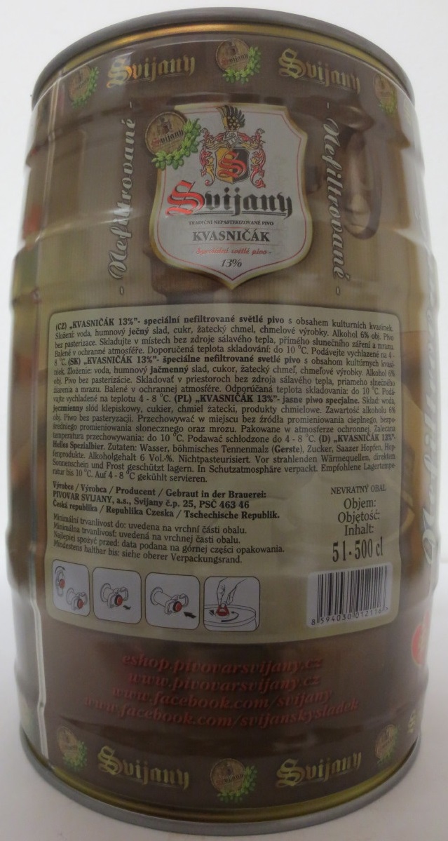Svijany TRADIČNÍ NEPASTERIZOVANÉ PIVO KVASNIČÁK Speciální světlé pivo 13%
