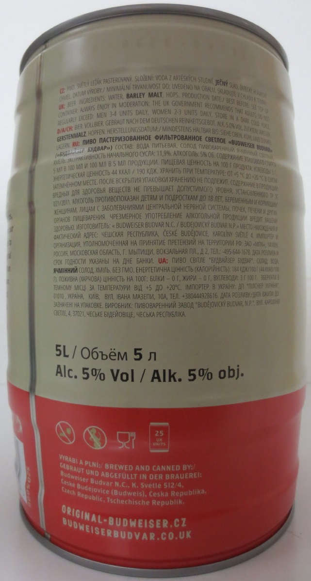 Budvar ORIGINAL CZECH LAGER 5% (5L) č.1 (krémový)