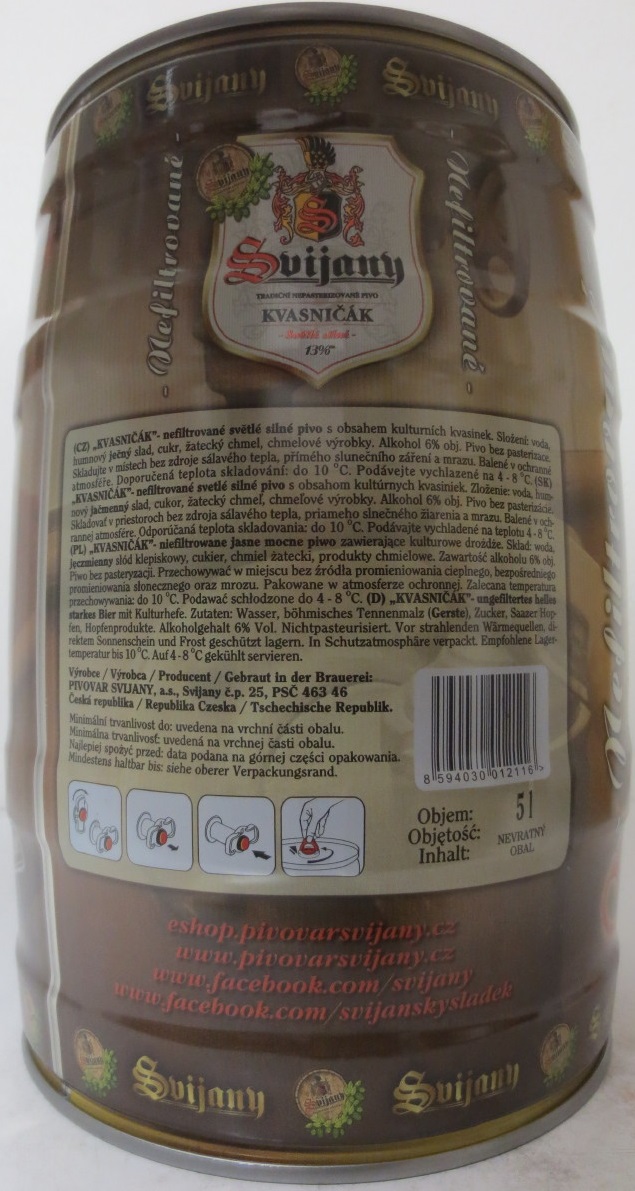 Svijany TRADIČNÍ NEPASTERIZOVANÉ PIVO KVASNIČÁK Světlé silné 13%
