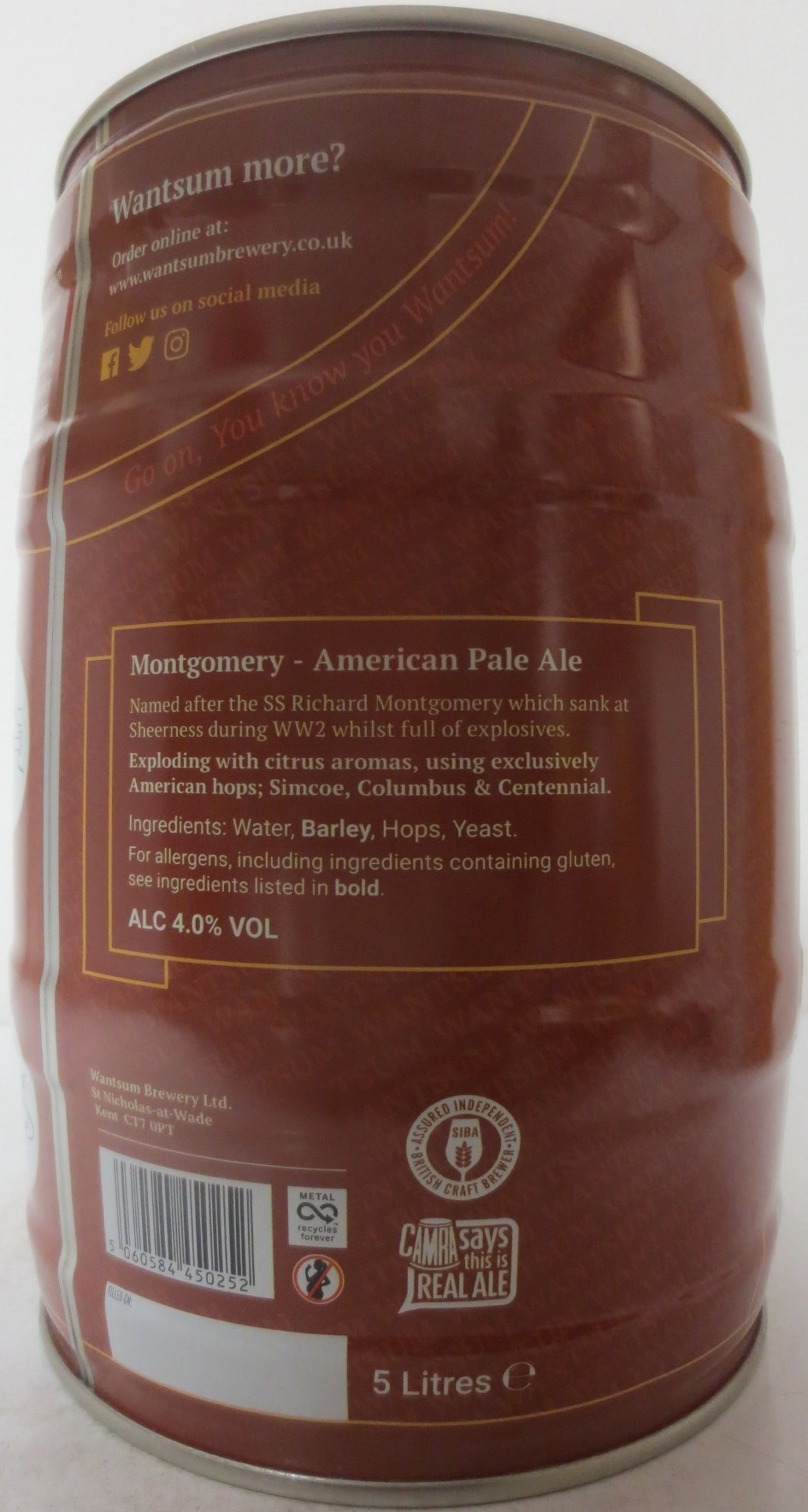 WANTSUM MONTGOMERY American Pale Ale  ALC 4,0% VOL (5L) Nr.1