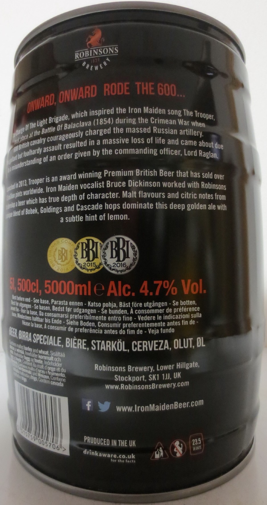 IRON MAIDEN ROBINSONS TROOPER PREMIUM BRITISH BEER (5L) Nr.1 