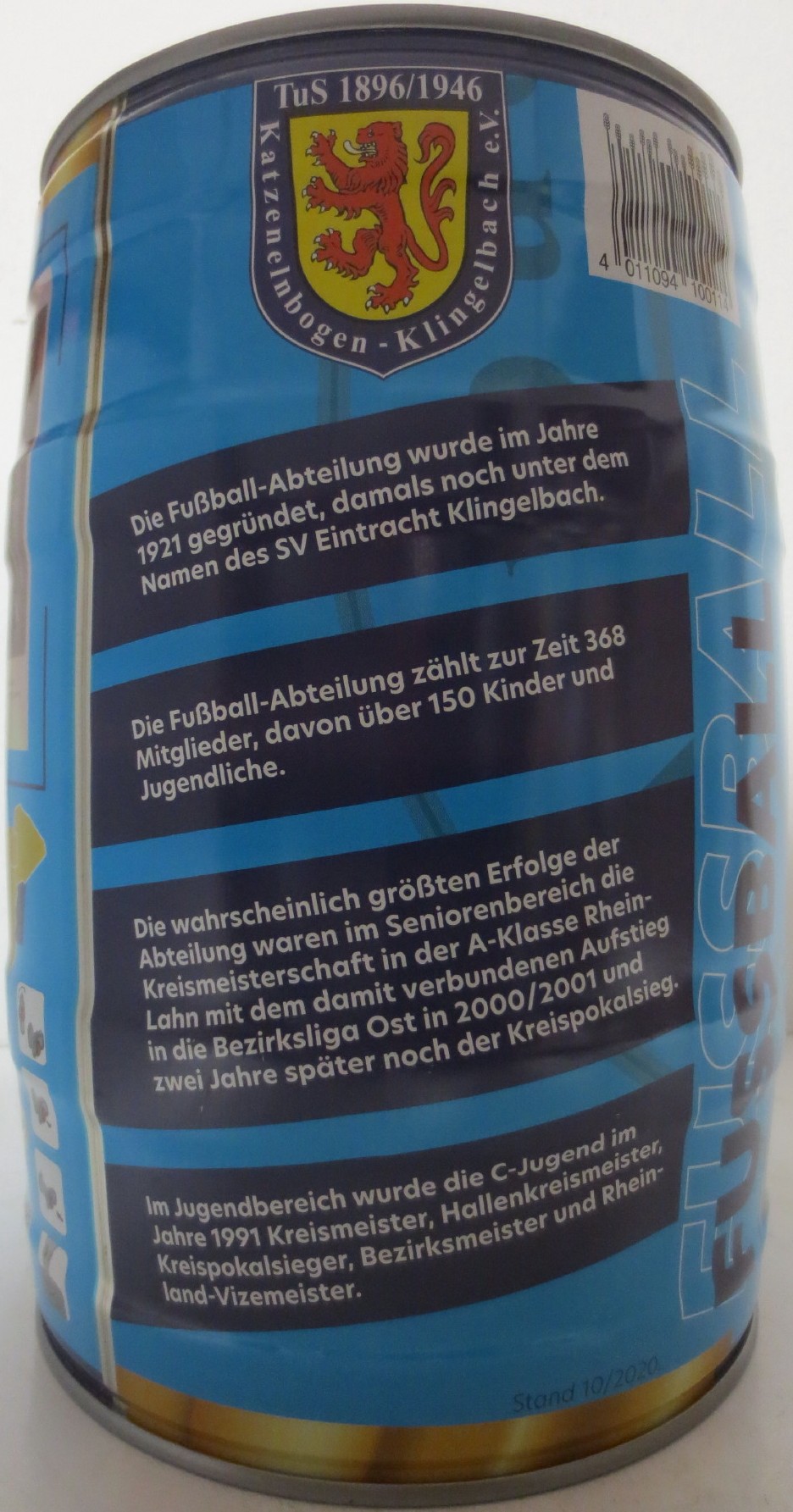 Hachenburger Pils Senioren Fußball-Mannchaft des TuS K-K Saison 2018-2019! (5L) Nr.1 