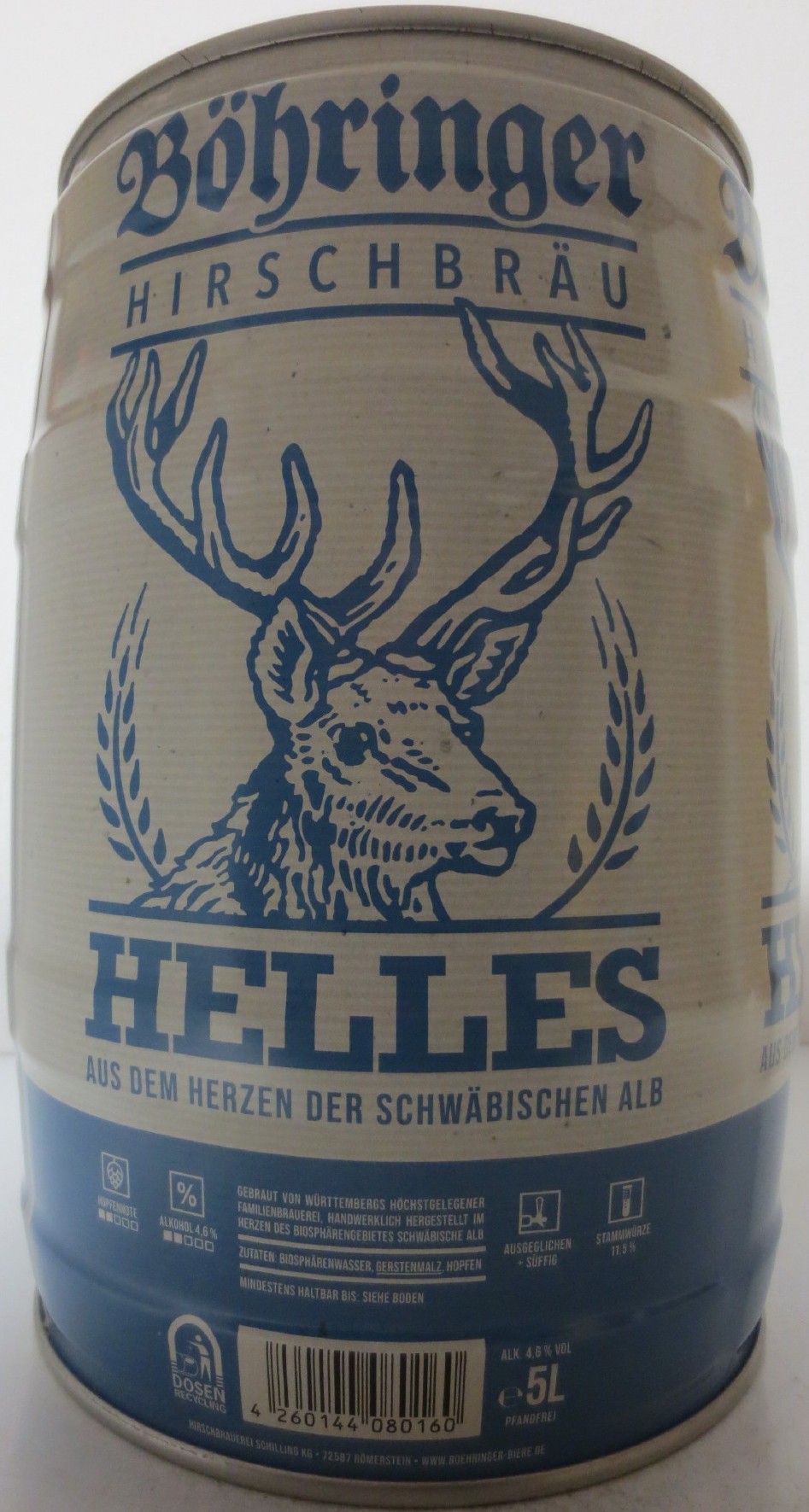 Böhringer HIRSCHBRÄU HELLES AUS DEM HERZEN DER SCHWÄBISCHEN ALB (5L) Nr.1