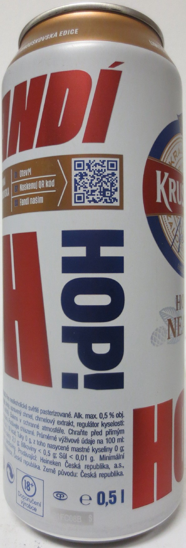 KRUŠOVICE Nealko HOŘKÉ NEALKO KDO NEFANDÍ NENÍ ČECH HOP! (50cl) (B/O) č.1 