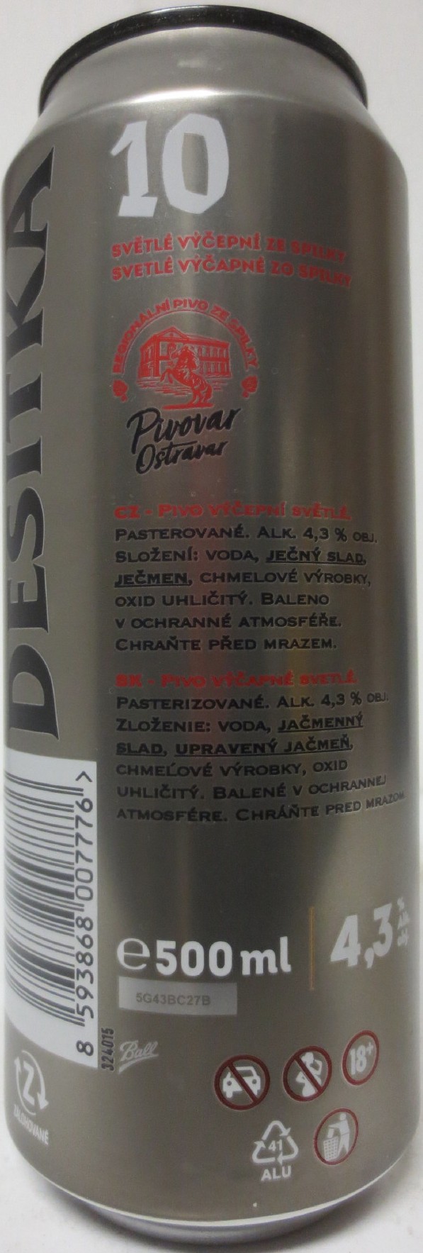 OSTRAVAR DESÍTKA SVĚTLÉ VÝČEPNÍ PIVO (50cl) (B/O) č.1